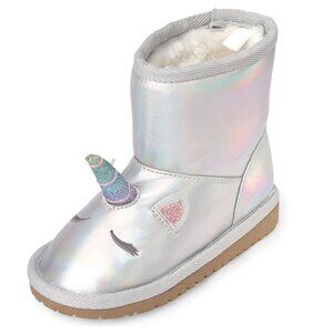 New Girls Unicorn Winter Snow Boots Booties Toddler Size 5 (Iridescent Silver)